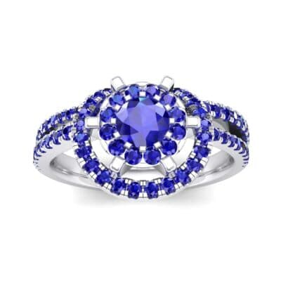 Reverse Split Shank Halo Blue Sapphire Engagement Ring (0.84 CTW) Top Dynamic View
