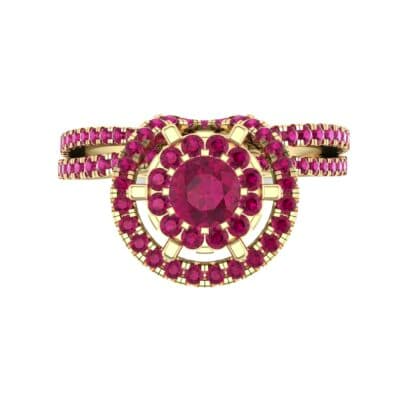 Reverse Split Shank Halo Ruby Engagement Ring (0.84 CTW) Top Flat View