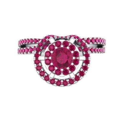 Reverse Split Shank Halo Ruby Engagement Ring (0.84 CTW) Top Flat View