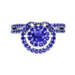 Reverse Split Shank Halo Blue Sapphire Engagement Ring (0.84 CTW) Top Flat View
