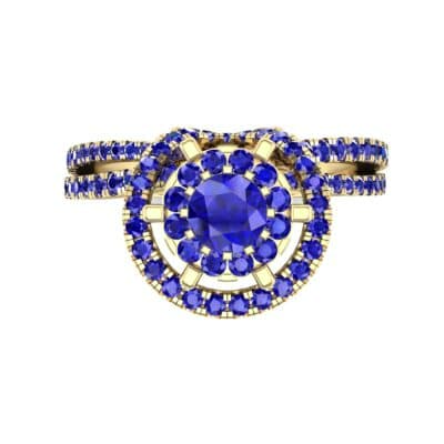 Reverse Split Shank Halo Blue Sapphire Engagement Ring (0.84 CTW) Top Flat View