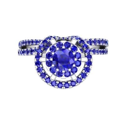Reverse Split Shank Halo Blue Sapphire Engagement Ring (0.84 CTW) Top Flat View