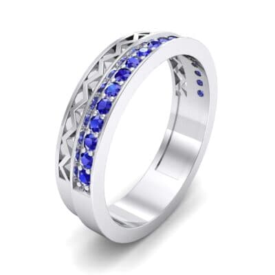 Half-Pave Lattice Blue Sapphire Ring (0.23 CTW) Perspective View