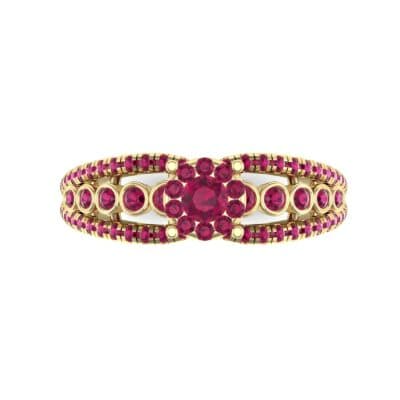 Three Row Split Shank Ruby Ring (0.47 CTW) Top Flat View