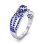 Intertwining Shank Halo Blue Sapphire Ring (0.51 CTW) Perspective View