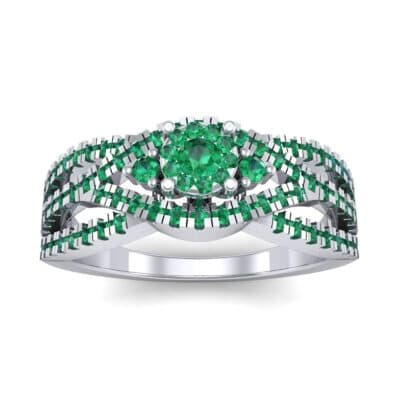 Intertwining Shank Halo Emerald Ring (0.51 CTW) Top Dynamic View