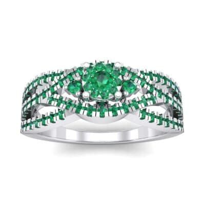 Intertwining Shank Halo Emerald Ring (0.51 CTW) Top Dynamic View