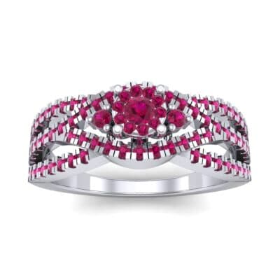 Intertwining Shank Halo Ruby Ring (0.51 CTW) Top Dynamic View