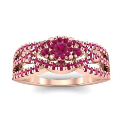 Intertwining Shank Halo Ruby Ring (0.51 CTW) Top Dynamic View