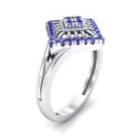 Square Halo Spokes Blue Sapphire Ring (0.19 CTW) Perspective View