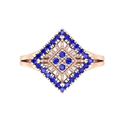 Square Halo Spokes Blue Sapphire Ring (0.19 CTW) Top Flat View