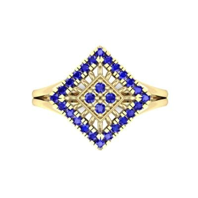 Square Halo Spokes Blue Sapphire Ring (0.19 CTW) Top Flat View