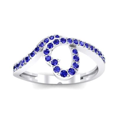 Pave Heart Loop Blue Sapphire Ring (0.19 CTW) Top Dynamic View