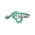 Pave Heart Loop Emerald Ring (0.19 CTW) Top Flat View