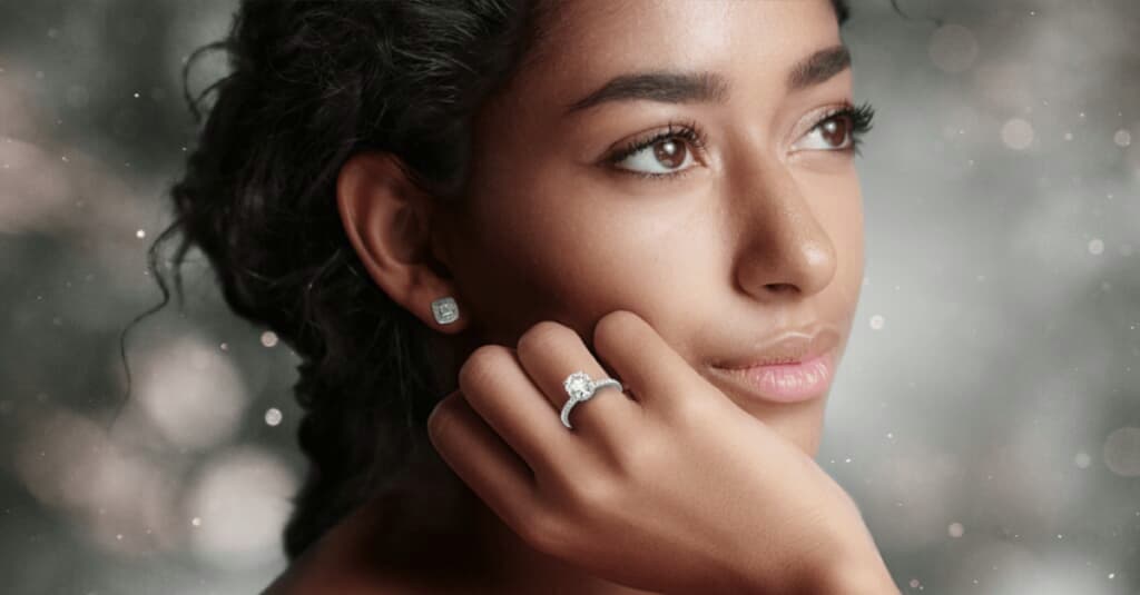 woman wearing a diamond engagement ring