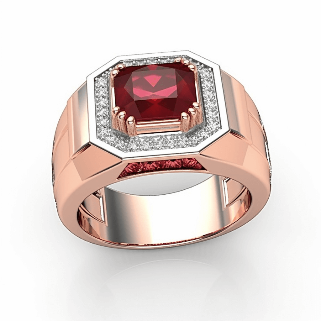 LUXURY NATURAL RED Ruby Diamond Ring 14K Yellow Gold Ruby Signet Ring - Ruby  Lane